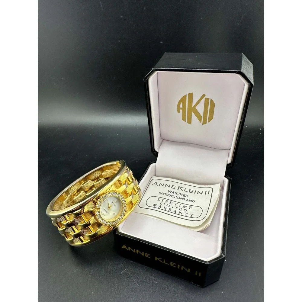 Afterthoughts Gold Tone Rhinestone Cuff Watch Japan Movt V#04979 - 056 (56)